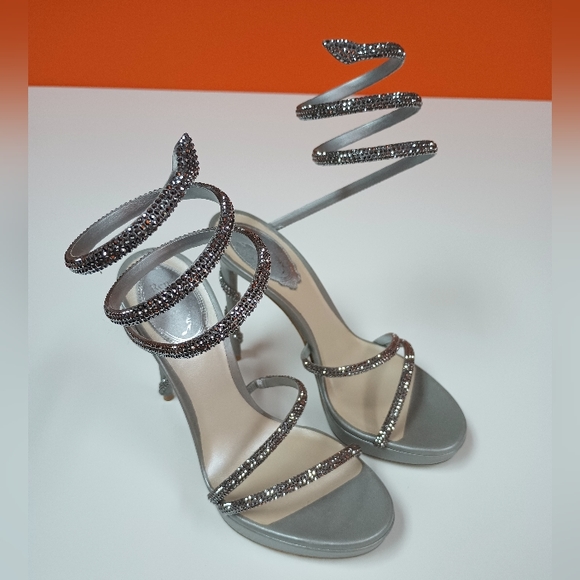 René Caovilla Mini Platform Strass Snake-Wrap Margot Sandals
